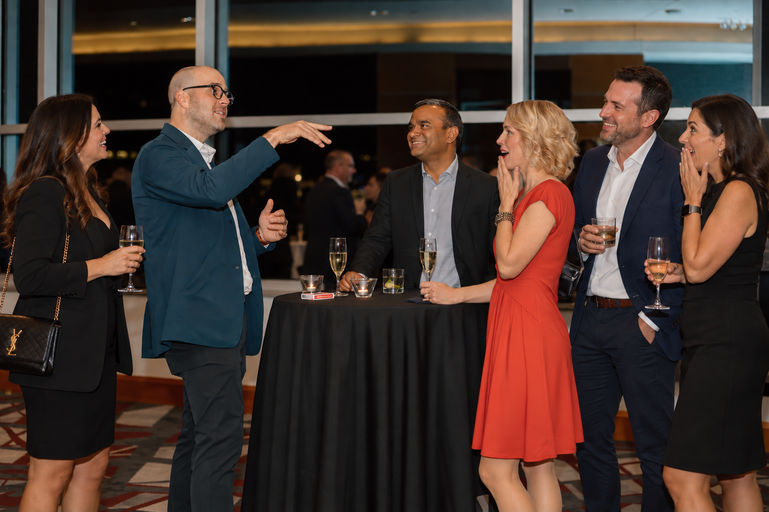 Michael Bourada entertaining a group at a private event